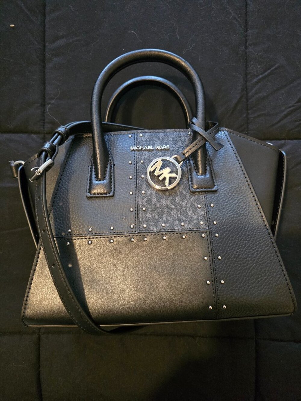 Avril Small Studded Patchwork and Signature Logo